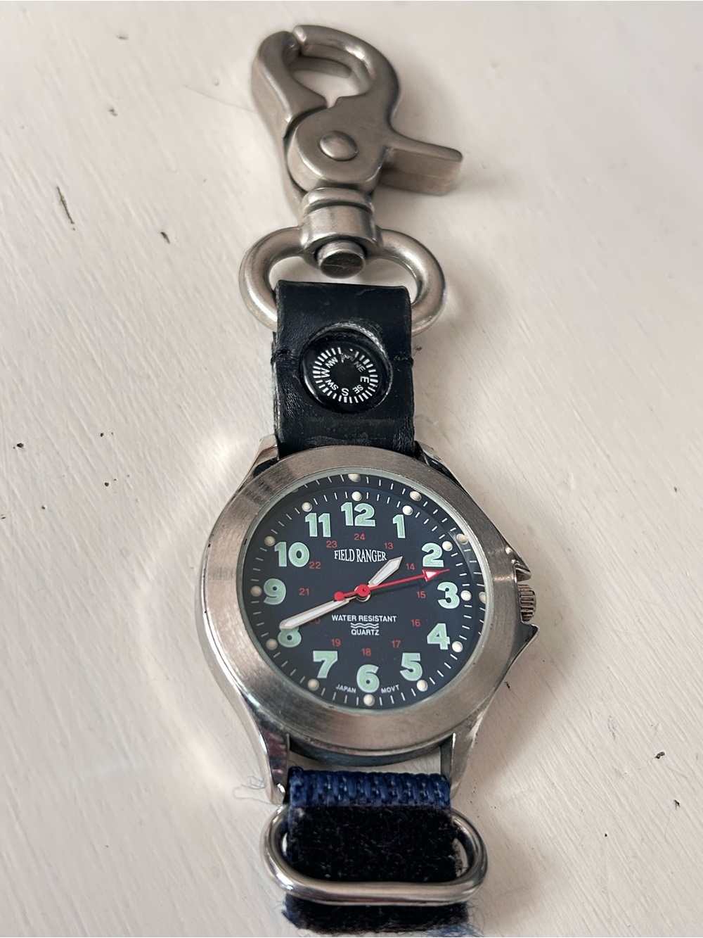 Field Ranger water resistant quartz clip watch with compass NEW BATTERY